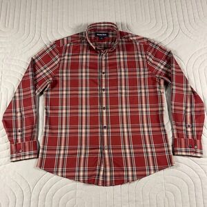 Mizzen+Main Shirt Mens Large Trim Fit Performance Stretch Red Plaid Button Down